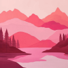 Pink Mountain Landscape Diamond Painting