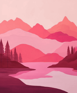 Pink Mountain Landscape Diamond Painting