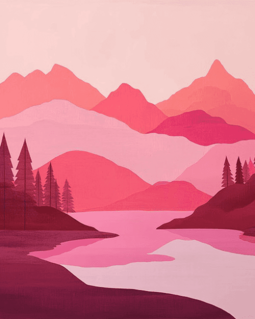 Pink Mountain Landscape Diamond Painting