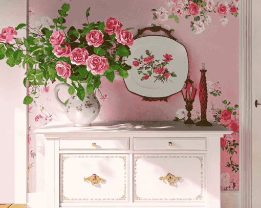 Pink Roses in Cupboard Diamond Painting