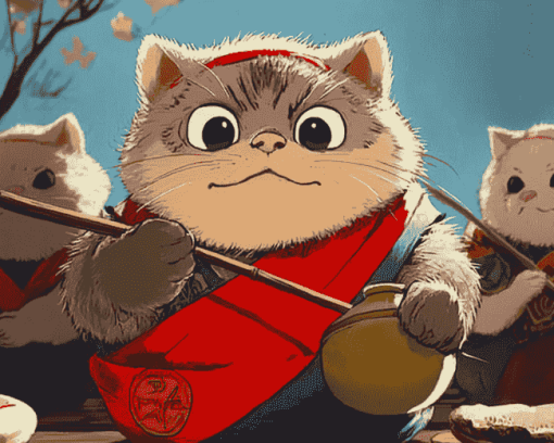 Pom Poko Cat Animation Diamond Painting