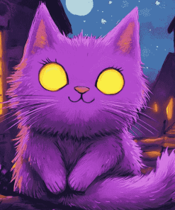 Purple Cartoon Kitties Diamond Painting