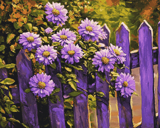 Purple Floral Fence Diamond Painting