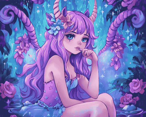 Purple Unicorn Animation Diamond Painting