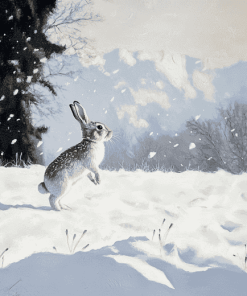 Rabbit Dancing in Snowy Mountains Diamond Painting