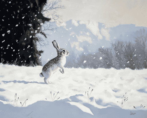 Rabbit Dancing in Snowy Mountains Diamond Painting