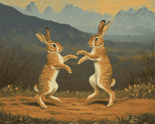 Rabbits Dancing in Mountain Landscapes Diamond Painting