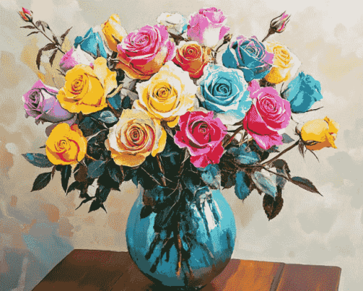 Rainbow Rose Blossoms Diamond Painting