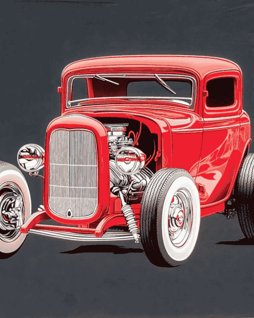 Red 32 Ford Coupe Engine Diamond Painting