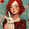 Red-Haired Girl with Bunnies Diamond Painting