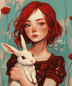 Red-Haired Girl with Bunnies Diamond Painting