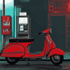 Red Lambretta Scooter Diamond Painting