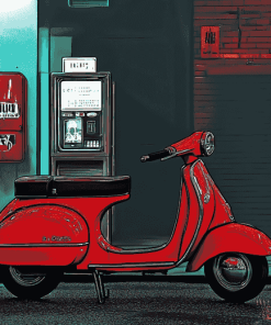 Red Lambretta Scooter Diamond Painting