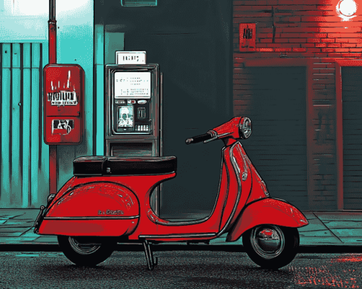 Red Lambretta Scooter Diamond Painting