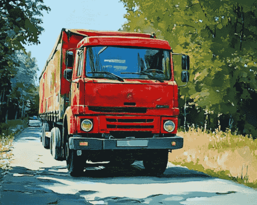 Red Lorry Trucks Diamond Painting