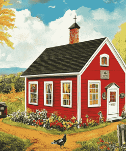 Red Schoolhouse Building Diamond Painting