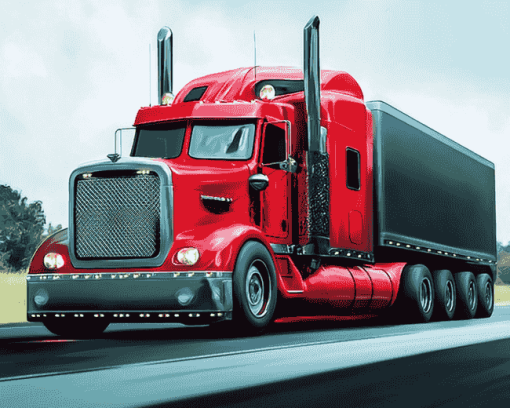 Red Semi Truck Engines Diamond Painting