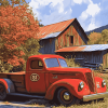 Red Truck and Barn Scene Diamond Painting