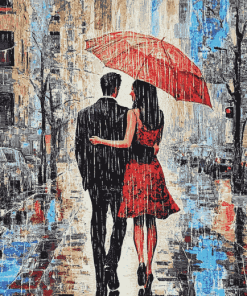 Romantic Couple in Rain Diamond Painting