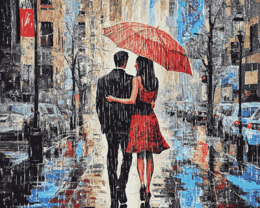 Romantic Couple in Rain Diamond Painting