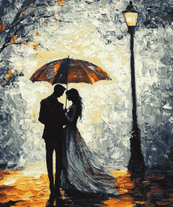 Romantic Lovers in Rain Diamond Painting