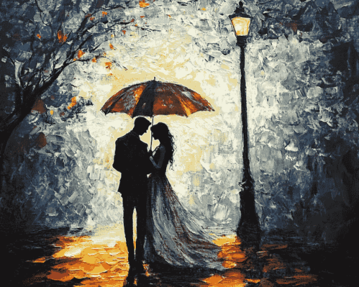 Romantic Lovers in Rain Diamond Painting