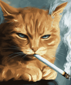 Sad Cat with Cigarette Diamond Painting