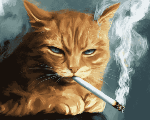 Sad Cat with Cigarette Diamond Painting