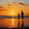 Silhouette of Kids on Beach Diamond Painting