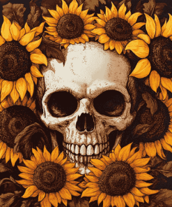 Skull and Sunflowers Bloom Diamond Painting