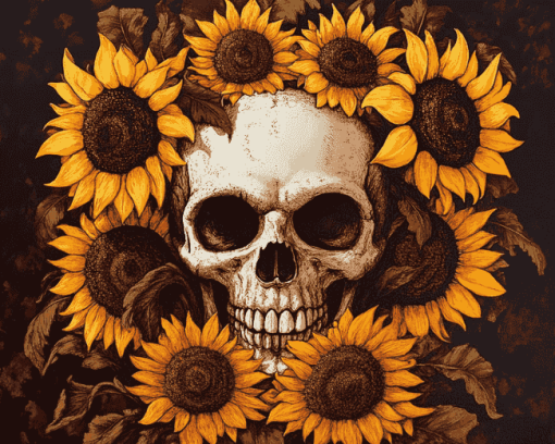 Skull and Sunflowers Bloom Diamond Painting