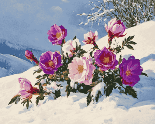 Snowy Blossoms Diamond Painting