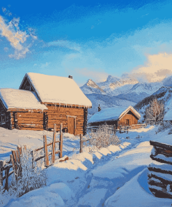 Snowy Landscape Cabin Diamond Painting