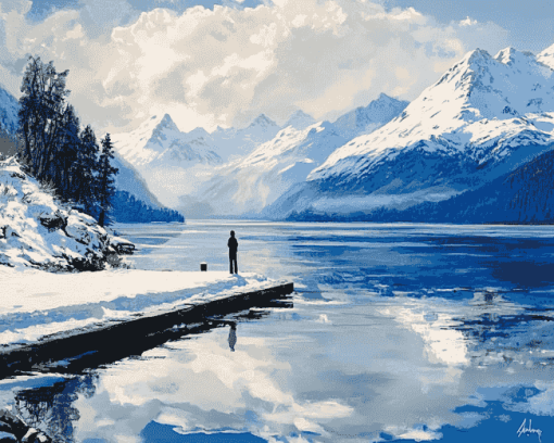 Snowy Mountain Lakes Diamond Painting