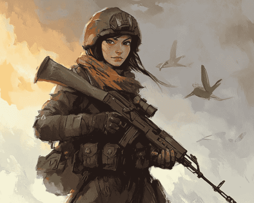 Soldier Woman Cartoon Diamond Painting