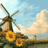 Sunflower and Dutch Windmill Landscape Diamond Painting