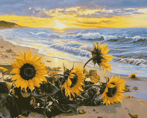 Sunflowers by the Beach Diamond Painting