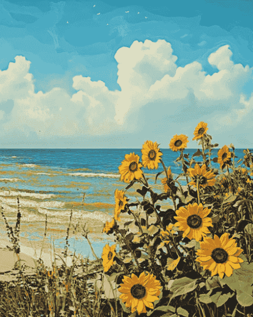 Sunflowers by the Beach Diamond Painting