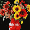 Sunflowers in Vibrant Red Vase Diamond Painting