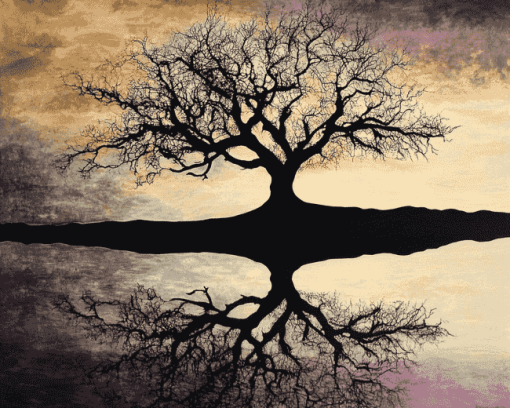 Tree Silhouette Scenery Diamond Painting