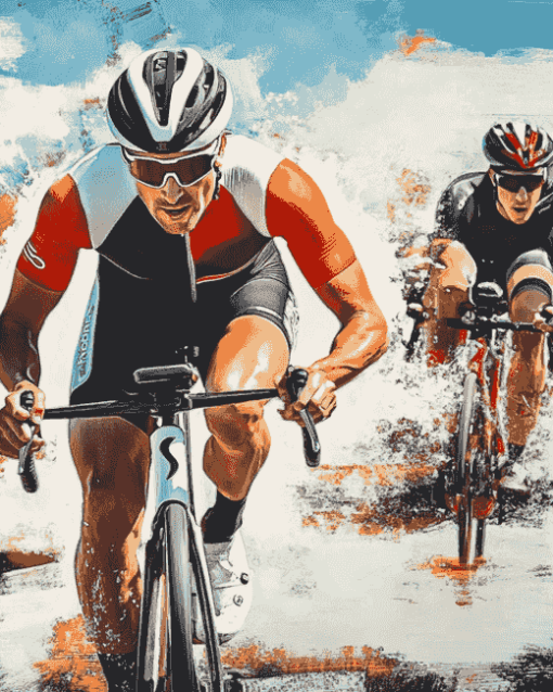 Triathlon Athletes on Bikes Diamond Painting