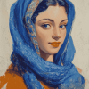 Vintage Blue Scarf Woman Diamond Painting