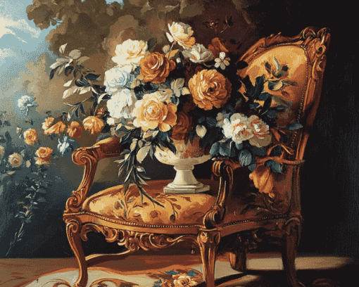 Vintage Flower Vase on Chair Diamond Painting