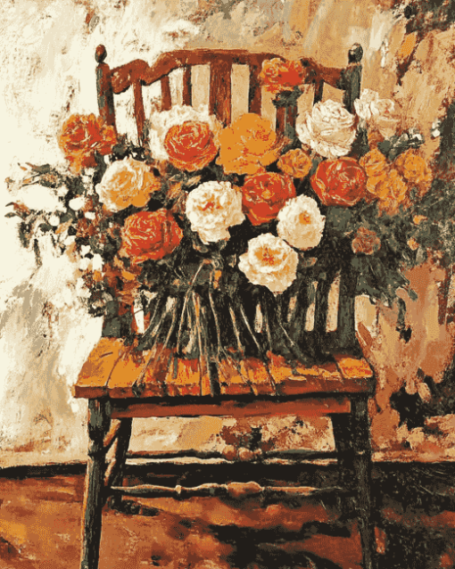 Vintage Flowers On Chair Diamond Painting