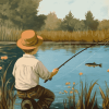 Vintage Little Boy Fishing Diamond Painting