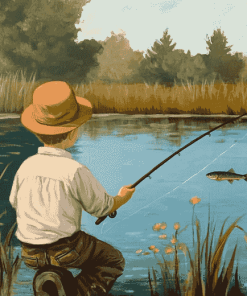 Vintage Little Boy Fishing Diamond Painting