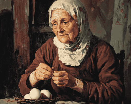 Vintage Old Lady and Eggs Diamond Painting