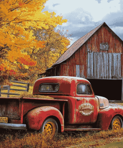 Vintage Red Truck Barn Diamond Painting