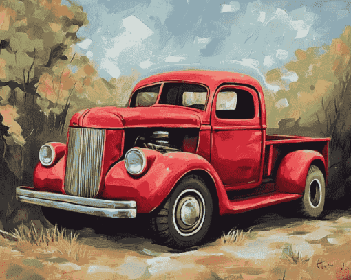 Vintage Red Truck Diamond Painting