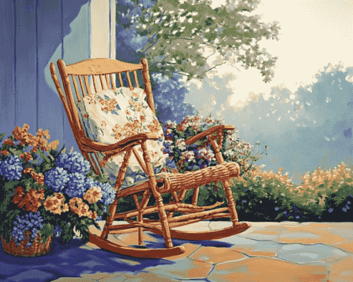 Vintage Rocking Chair with Flowers Diamond Painting